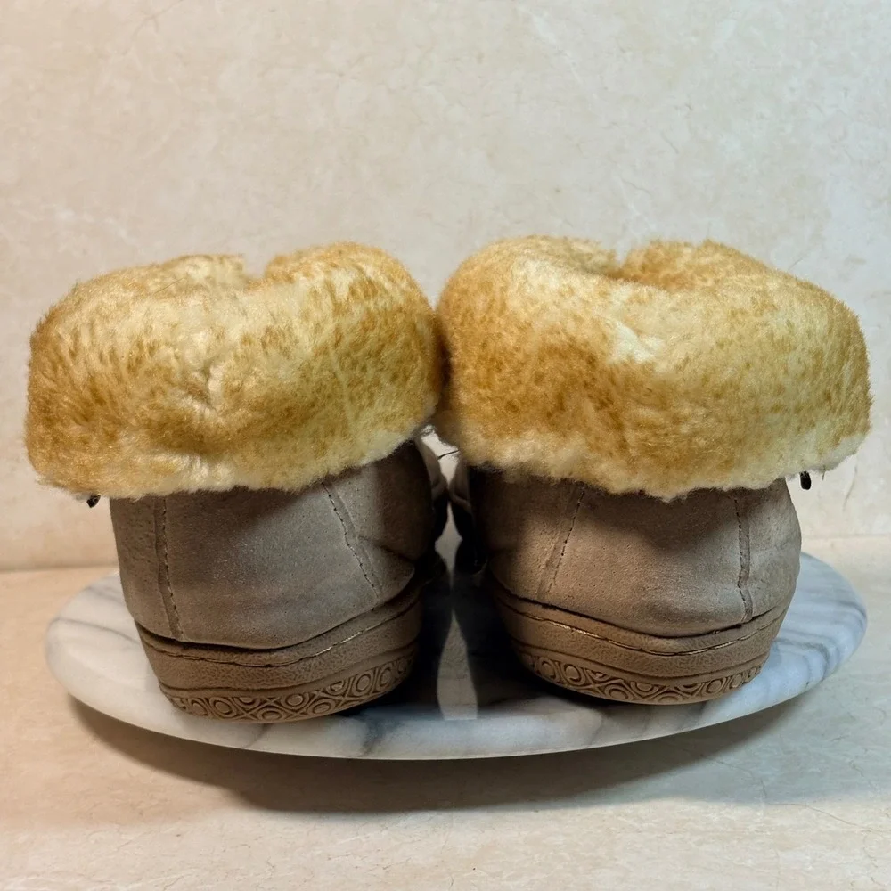 Old Friend Men's Suede Sheepskin Lined Moccasin Slippers Boots Tan M13 Cozy Warm